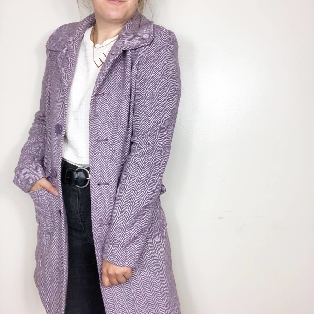 Vintage Lavender Herringbone Trench Coat